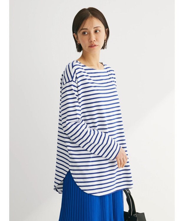 Green Parks ラウンドボーダーリラックスプルオーバー Blue