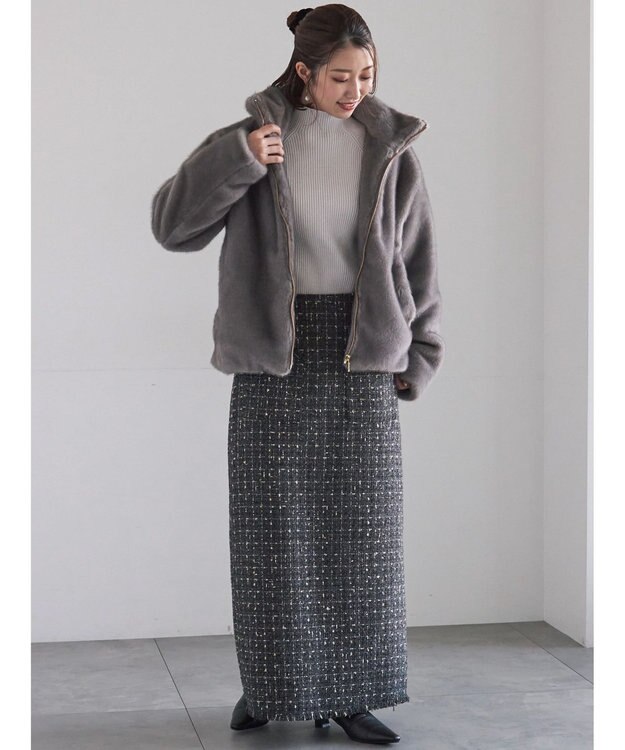 Te chichi 【宮本茉由着用】グラデーションファースタンドジャケット グレー