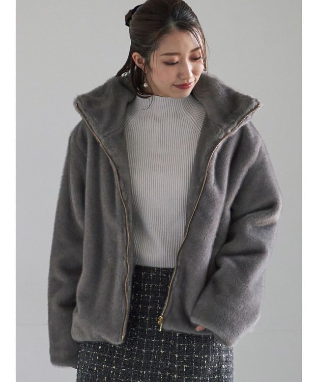 Te chichi 【宮本茉由着用】グラデーションファースタンドジャケット グレー