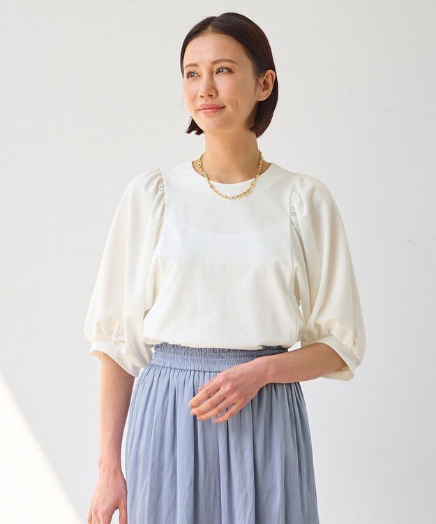 自由区 【洗える・XSサイズあり】ハイツイストポンチボリューム袖 カットソー アイボリー系