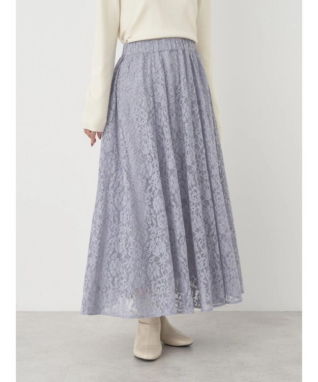 earth music&ecology 起毛レースフレアスカート Grayish Blue