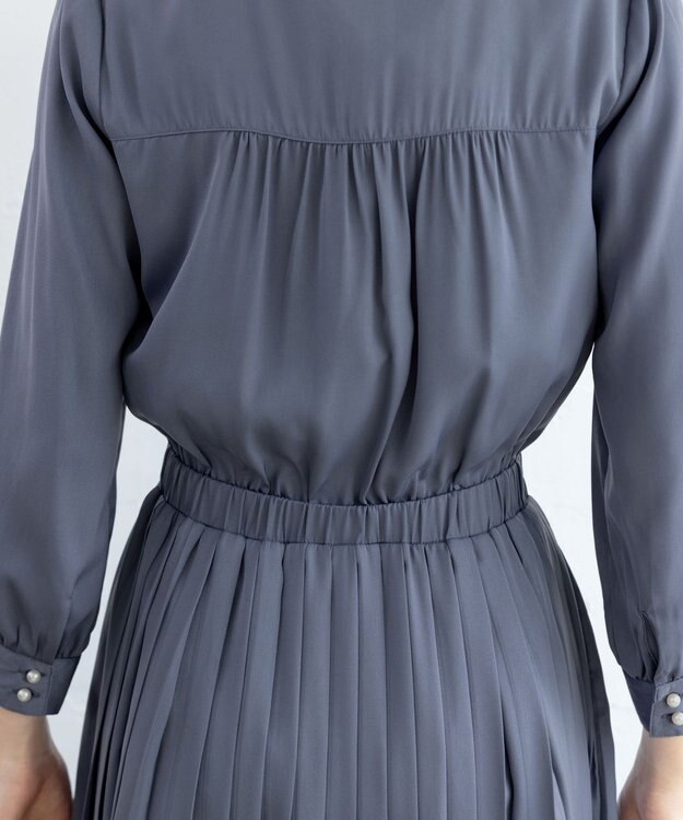 Tiaclasse 【洗える】ヴィンテージサテンシャツワンピース ブルー