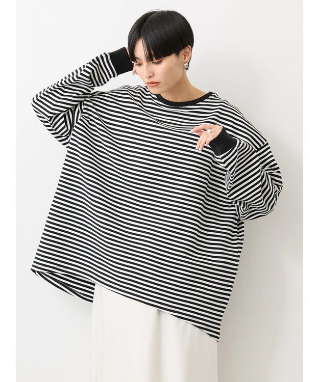 AMERICAN HOLIC 刺繍ロゴミニ裏毛ボートネックチュニック Border