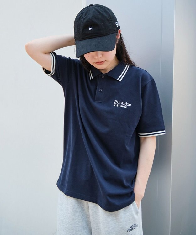 WEGO 【ユニセックス着用ITEM/MLサイズ展開】ワンポイント刺繍カノコポロ（SS） ネイビー