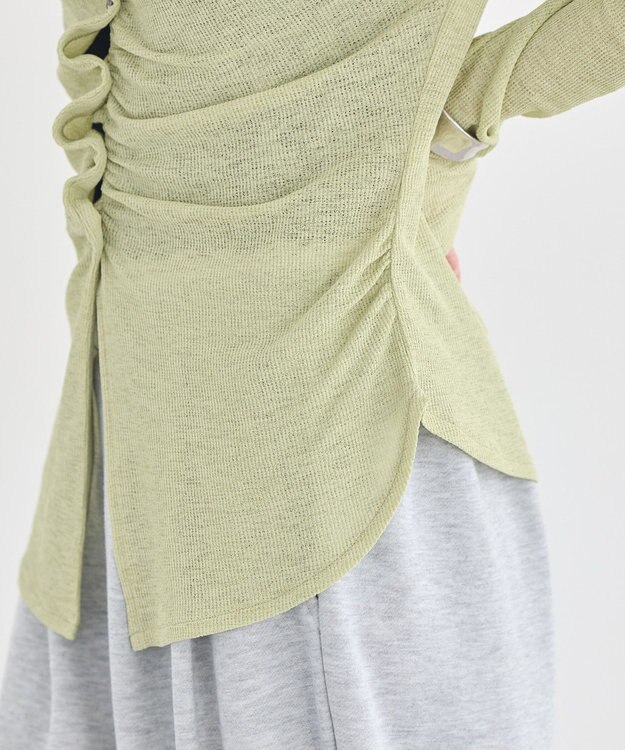 earth music&ecology 【予約】シアーワッフルタックボタントップス ライトグリーン