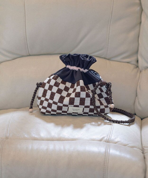 TRICOTE チェッカー巾着ポーチショルダー 87BROWN