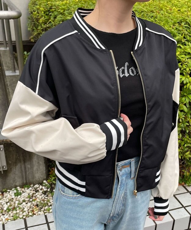 WEGO 配色デザインブルゾン ブラック