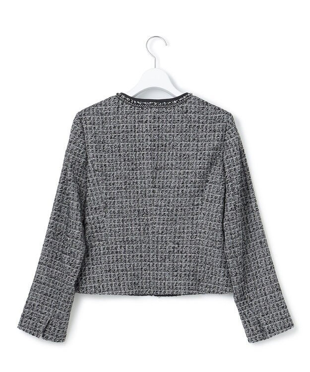 23区 【セットアップ対応】シャインツイードストレッチ ノーカラー ジャケット ブラック系2