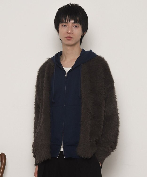 WEGO 【ユニセックス着用ITEM】フェザーニットボタンシャツ ブラック中濃色