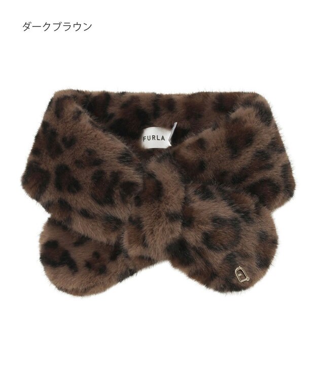 MOONBAT FURLA（フルラ）プチリボンマフラー  アーチロゴ フェイクファー ダークブラウン