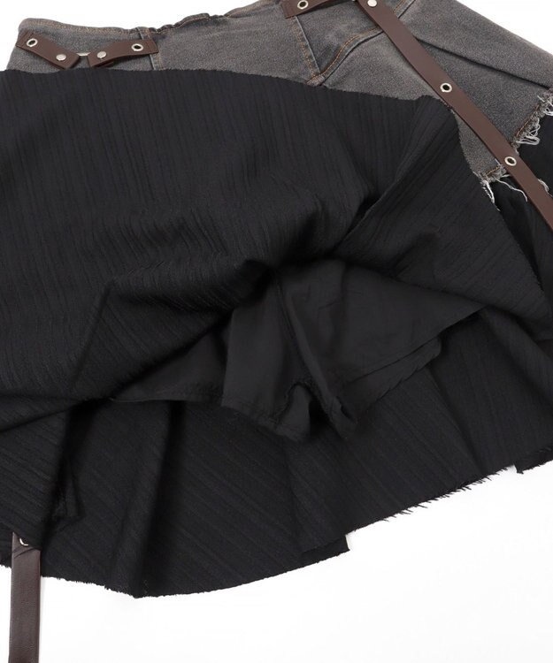 WEGO イレギュラーヘムデニムスカパン ブラック