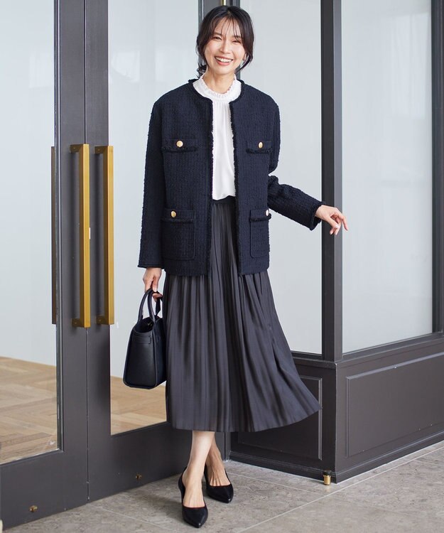 23区 【洗える】ランダムプリーツ スカート ダークネイビー系