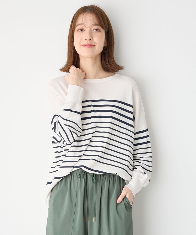 ANY L ゆるチュニックニット エクリュ×ネイビー