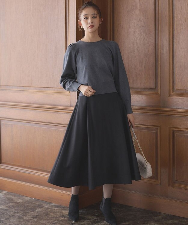組曲 【WEB一部店舗限定】ウールジョーゼット フレアスカート ブラック系
