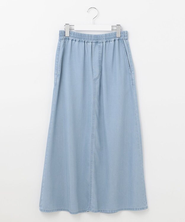 自由区 L 【セット可/洗える】テンセルデニム ロングスカート サックスブルー系