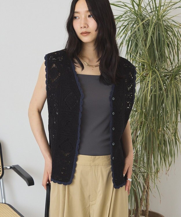 AMERICAN HOLIC クロシェ風ニットベスト Black
