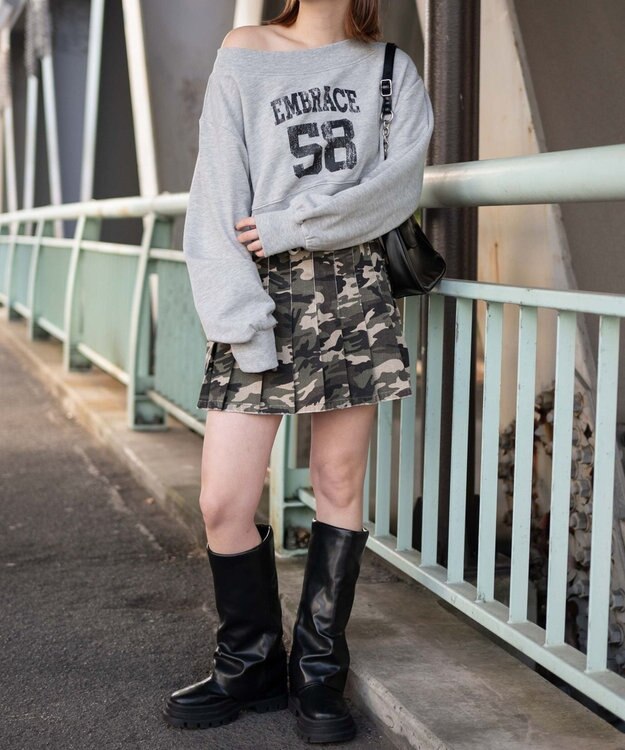 WEGO オフショルショートスウェット 杢グレー