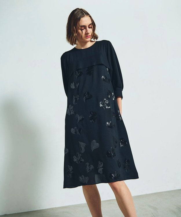 GRACE CONTINENTAL ハートスパンコールワンピース ブラック