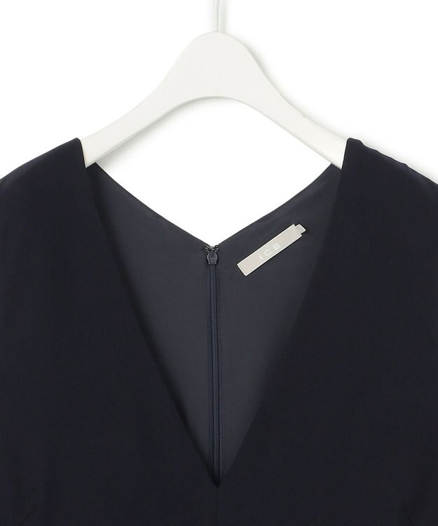 ICB L 【洗える】ライトダブルクロス Vネックワンピース ネイビー系