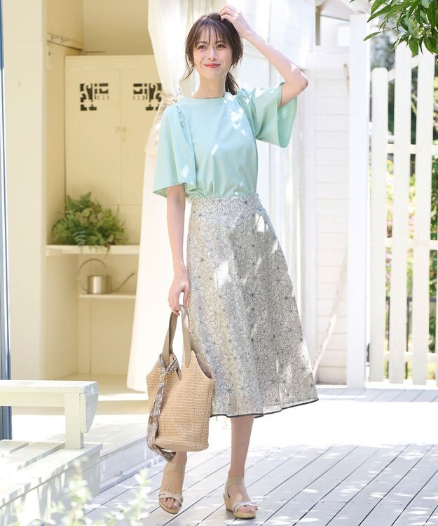 ANY SIS 【UVケア】プレーティングジャージー フレアスリーブ カットソー ミント