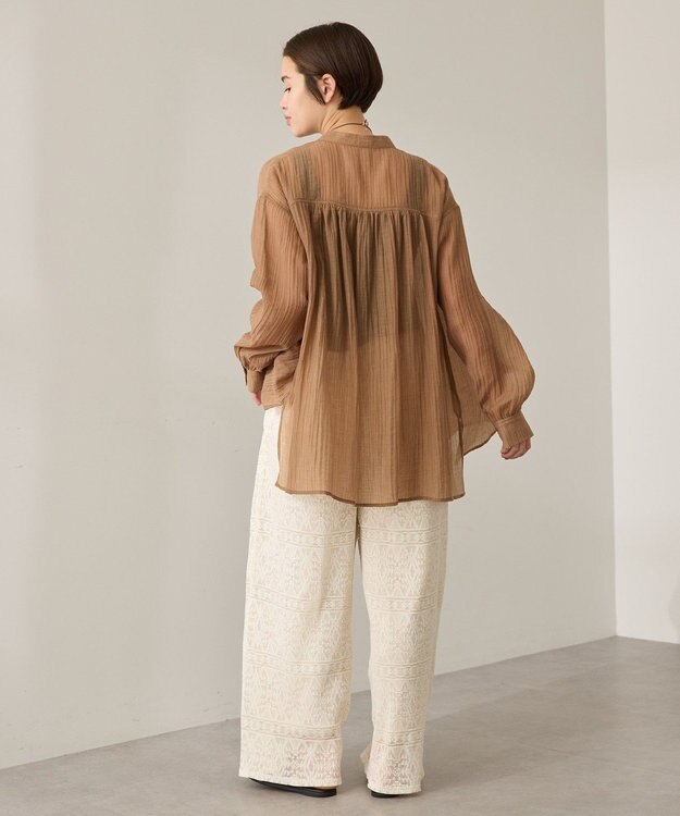 AMERICAN HOLIC 楊柳シアーバンドカラーシャツ Mocha