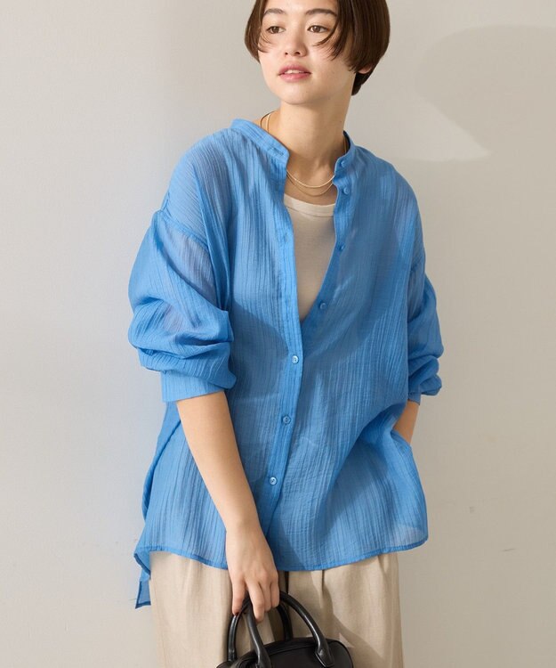 AMERICAN HOLIC 楊柳シアーバンドカラーシャツ Blue