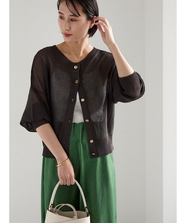 Te chichi 【WEB限定カラーあり】ペーパータッチヤーン2wayメッシュニット チャコールグレー