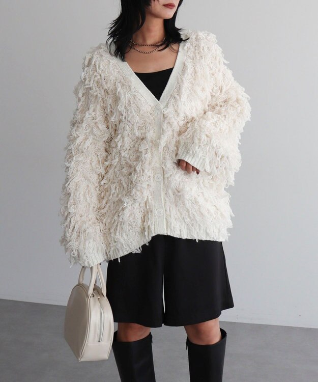 Green Parks フリンジニットカーディガン Off White