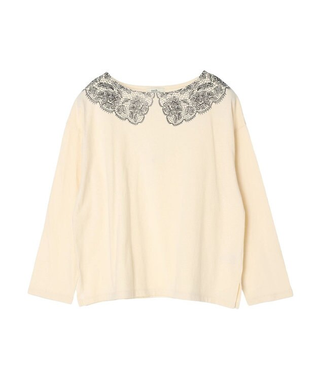 earth music&ecology レースプリントボーダープルオーバー Ivory