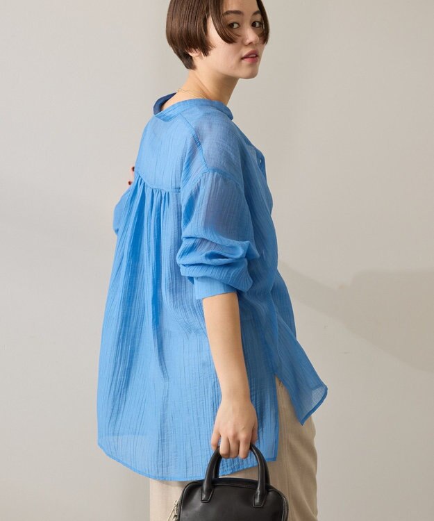 AMERICAN HOLIC 楊柳シアーバンドカラーシャツ Blue