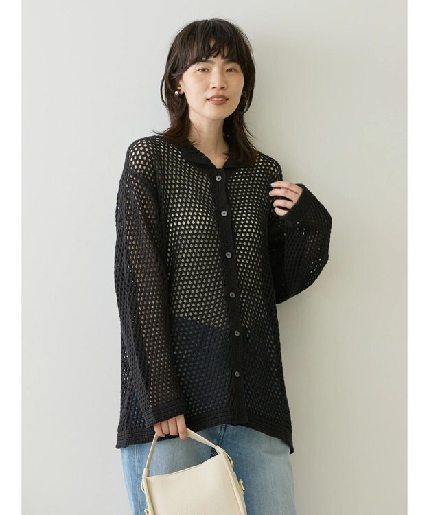 AMERICAN HOLIC 透かし編みニットカーディガン Black