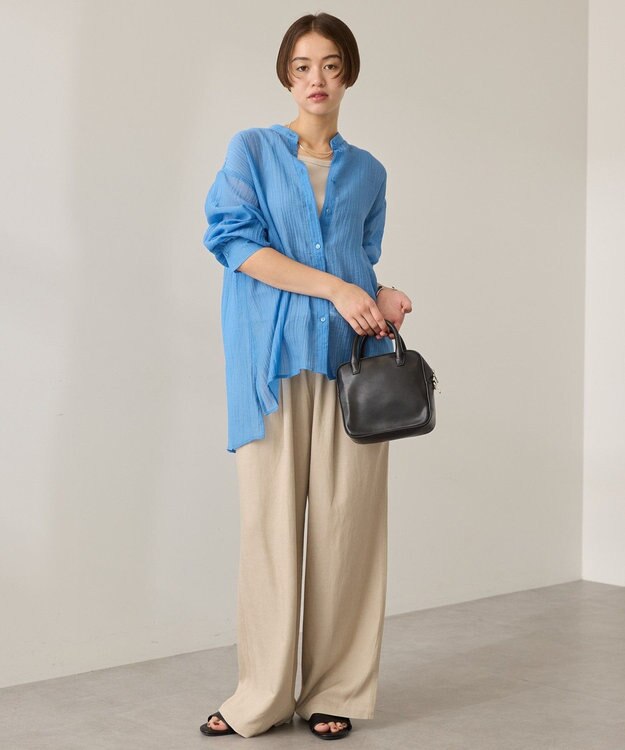 AMERICAN HOLIC 楊柳シアーバンドカラーシャツ Blue