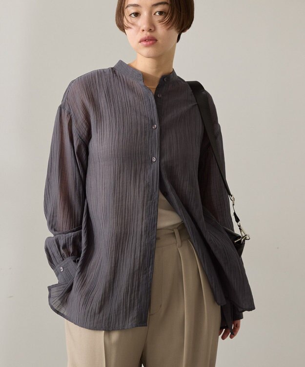 AMERICAN HOLIC 楊柳シアーバンドカラーシャツ Charcoal Gray