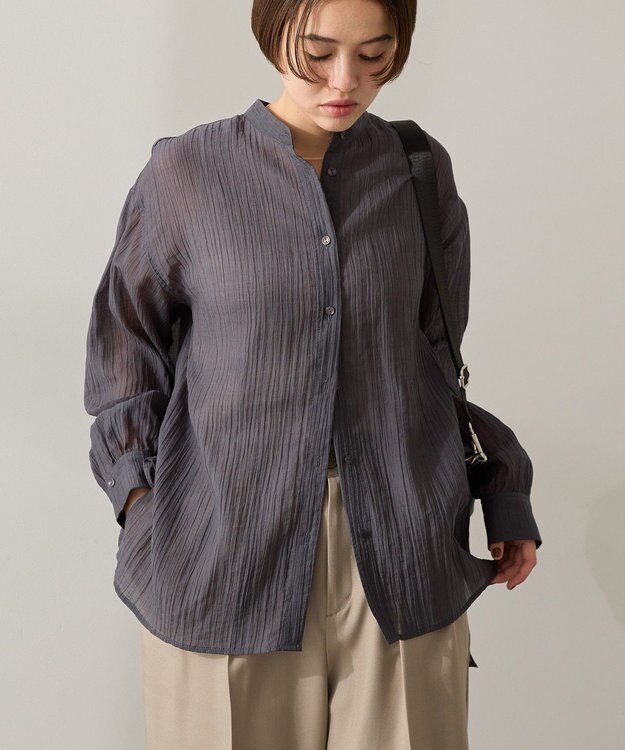 AMERICAN HOLIC 楊柳シアーバンドカラーシャツ Charcoal Gray