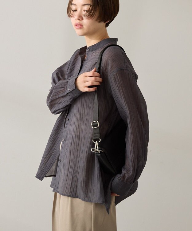 AMERICAN HOLIC 楊柳シアーバンドカラーシャツ Charcoal Gray