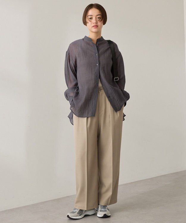 AMERICAN HOLIC 楊柳シアーバンドカラーシャツ Charcoal Gray