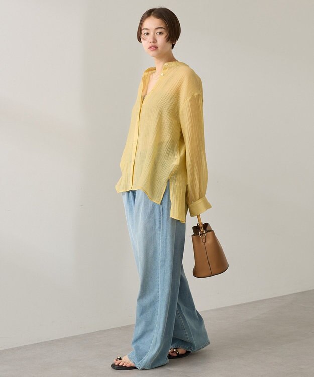 AMERICAN HOLIC 楊柳シアーバンドカラーシャツ Mustard