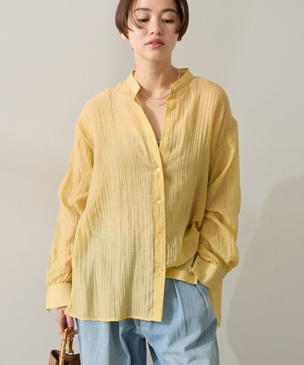 AMERICAN HOLIC 楊柳シアーバンドカラーシャツ Mustard