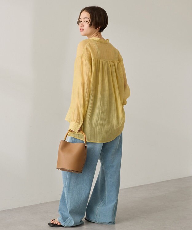 AMERICAN HOLIC 楊柳シアーバンドカラーシャツ Mustard