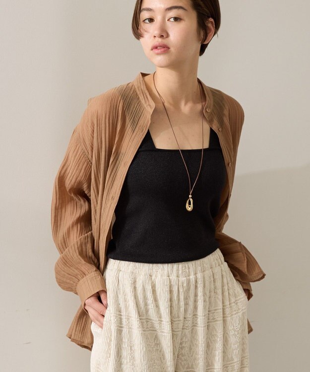 AMERICAN HOLIC 楊柳シアーバンドカラーシャツ Mocha