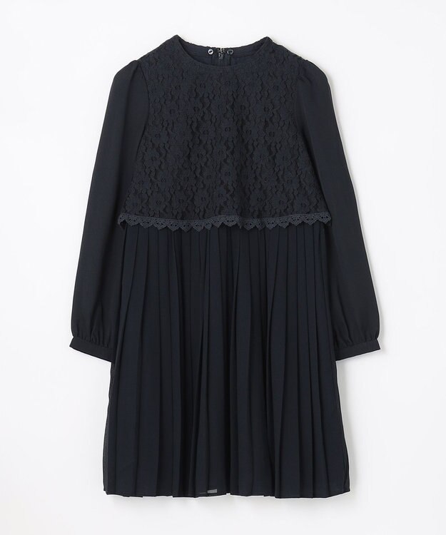 組曲 KIDS 【150-170cm】シフォンプリーツコンビ ワンピース ネイビー系