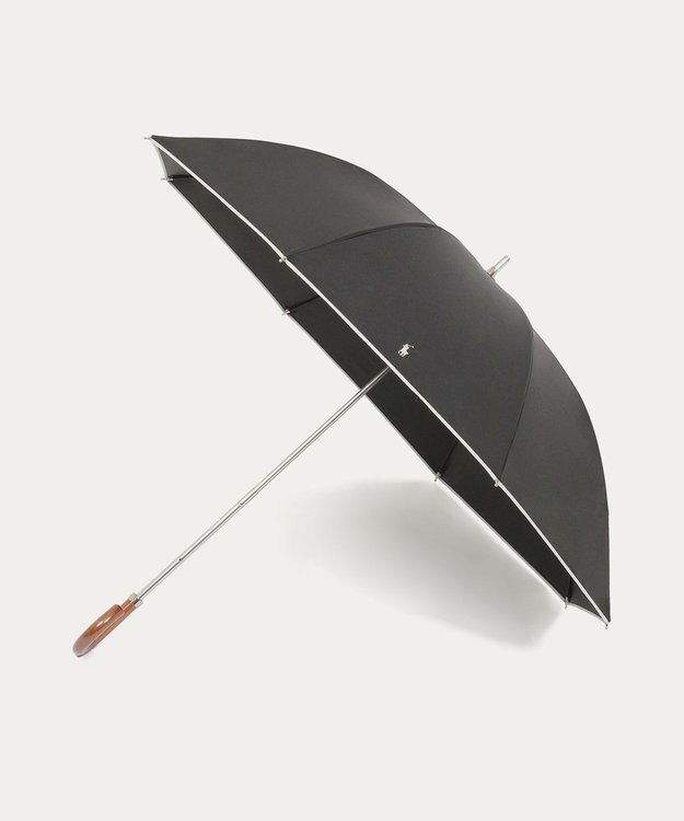 MOONBAT 【WEB限定/遮光率100%/遮熱/UV】POLO RALPH LAUREN（ポロ ラルフローレン）晴雨兼用日傘 無地 オーバーロック刺繍 長傘 ブラック