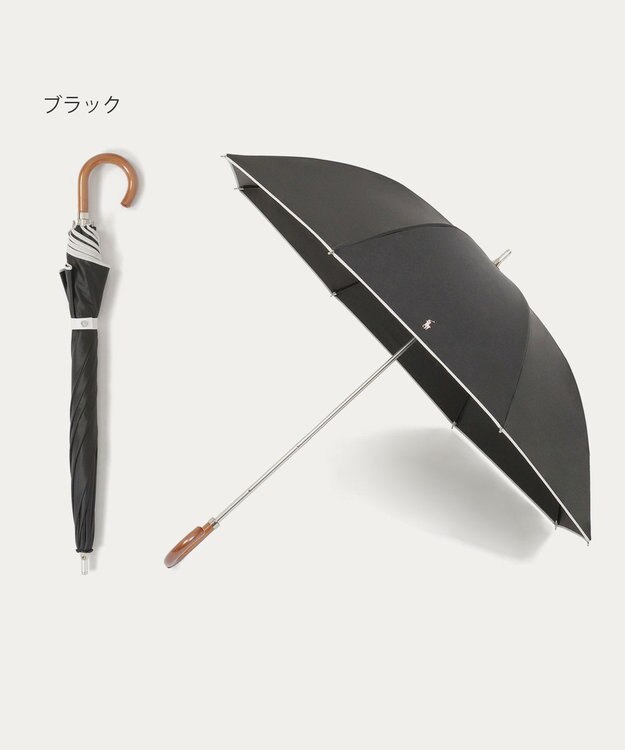 MOONBAT 【WEB限定/遮光率100%/遮熱/UV】POLO RALPH LAUREN（ポロ ラルフローレン）晴雨兼用日傘 無地 オーバーロック刺繍 長傘 ブラック