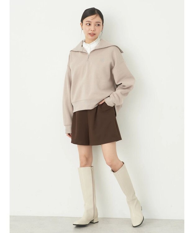 earth music&ecology ハーフＺＩＰ裏起毛プルオーバー Pink Beige