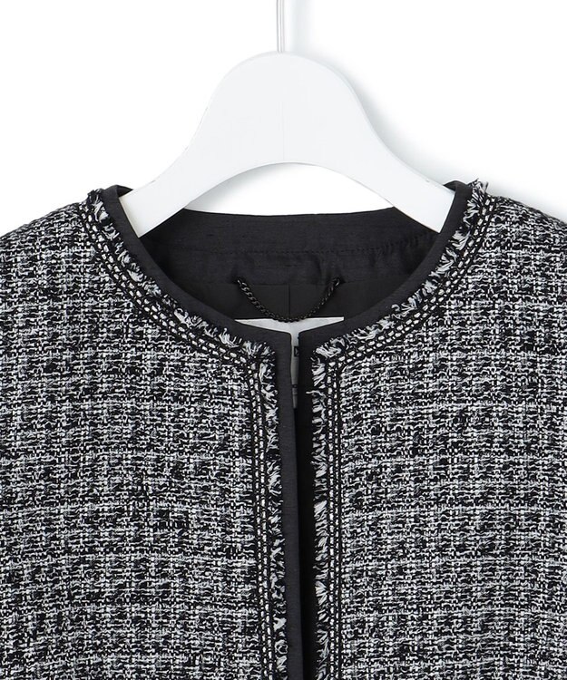 23区 S 【セットアップ対応】シャインツイードストレッチ ノーカラー ジャケット ブラック系2