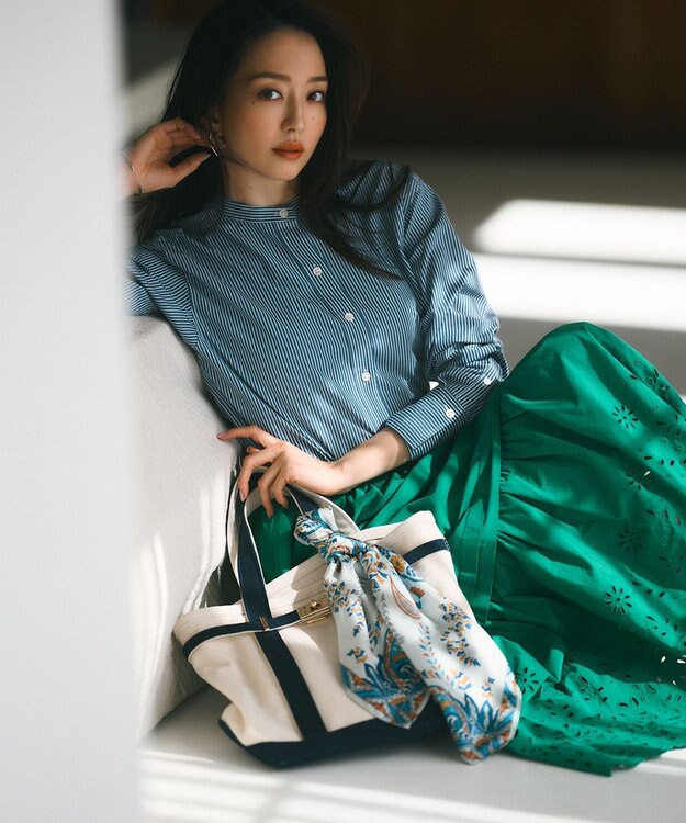 23区 L 【SLOW/一部店舗限定】フラワーエンブロイダリー スカート グリーン系