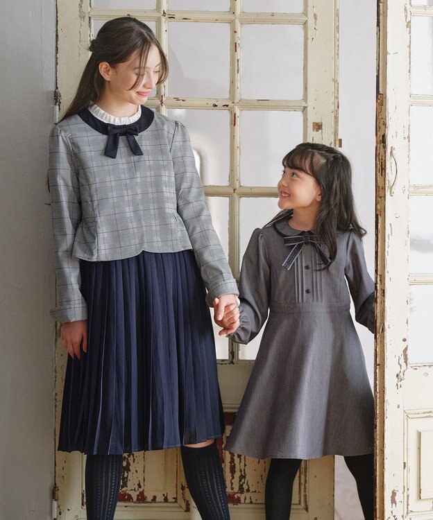組曲 KIDS 【150-170㎝】グレンチェックジャケット＆プリーツワンピース セット ネイビー×チェック系