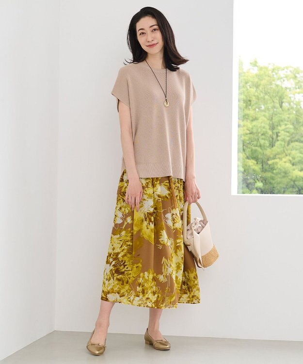 自由区 【WEB限定・洗える・XSサイズあり】ハイツイストコットンアセテート畦編み ニット ベージュ系