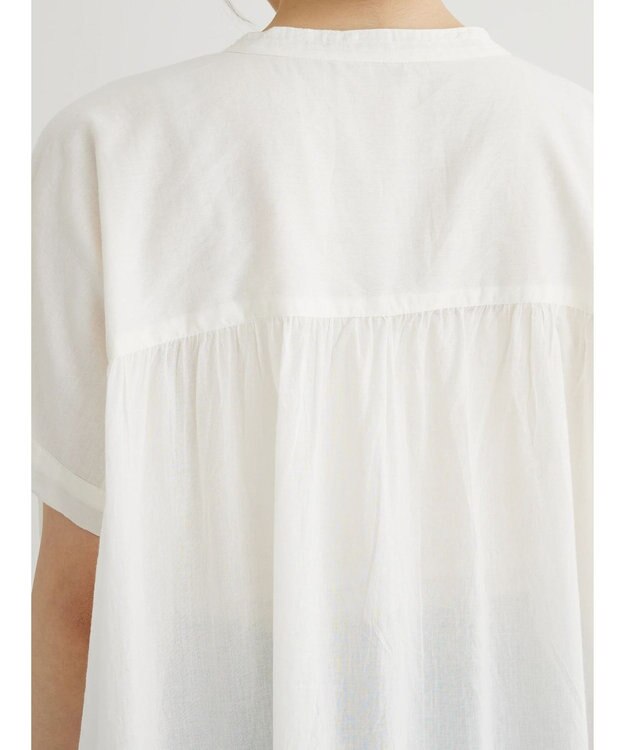 Green Parks インド綿 　ギャザー５分袖チュニック Off White