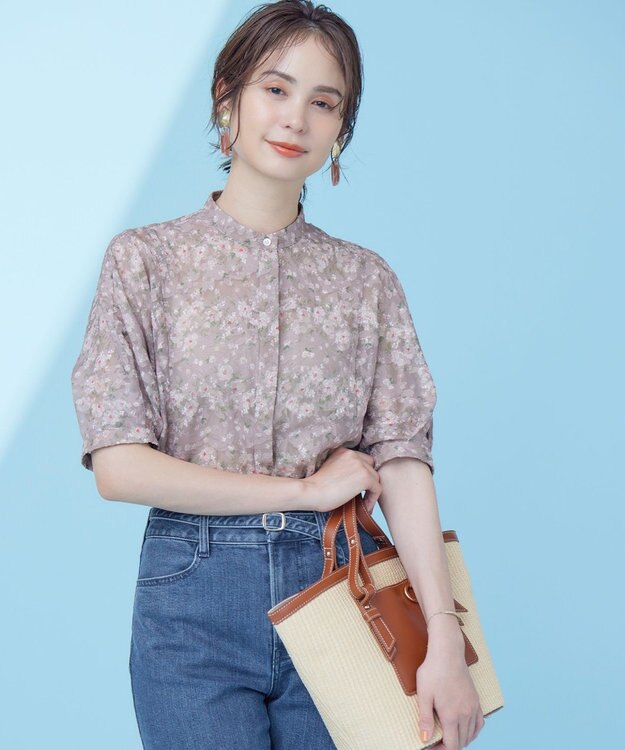 組曲 【WEB限定】フラワーボーダージャカードプリント ブラウス アプリコットベージュ系5